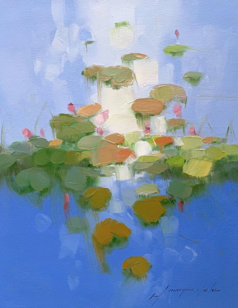 Waterlilies Pond, Original oil Painting, Handmade artwork, One of a Kind            